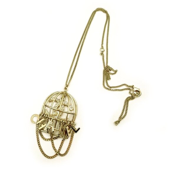 Chanel Gold CC Crystal Letter Birdcage Pendant Necklace